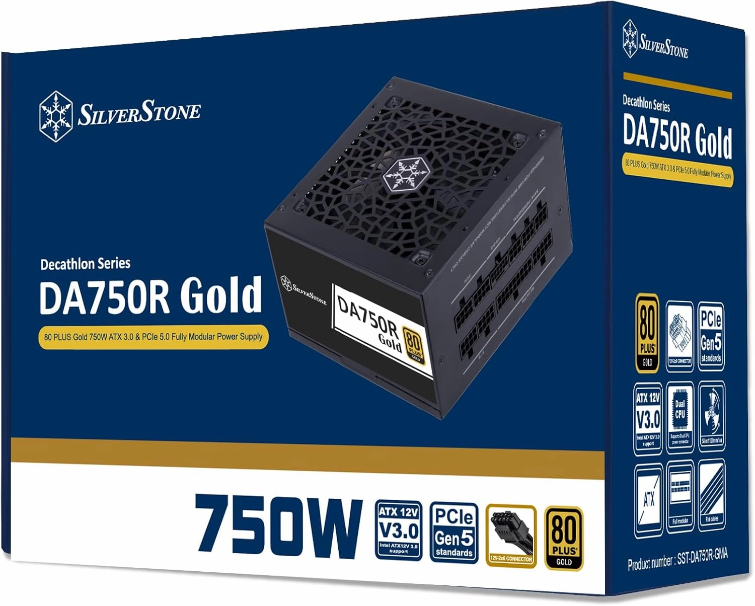 SilverStone Technology DA750R Gold 80 Plus Gold 750W ATX 3.0 & PCIe 5.0 Power Supply, SST-DA750R-GMA (SST-AX0750MCGD-C)