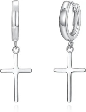 SIMPLGIRL 925 Sterling Silver Cross Earrings- Dainty Light Weight Huggie Hoop Cross Earrings for Women Men
