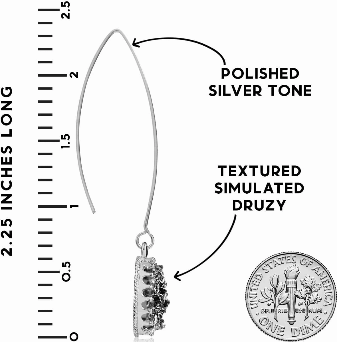 Simulated Druzy Dangly Threader Earrings - Gold, Silver, or Rose Gold Tone Long Simple Boho Hoop Drop Dangles with Sparkly Oval Stone