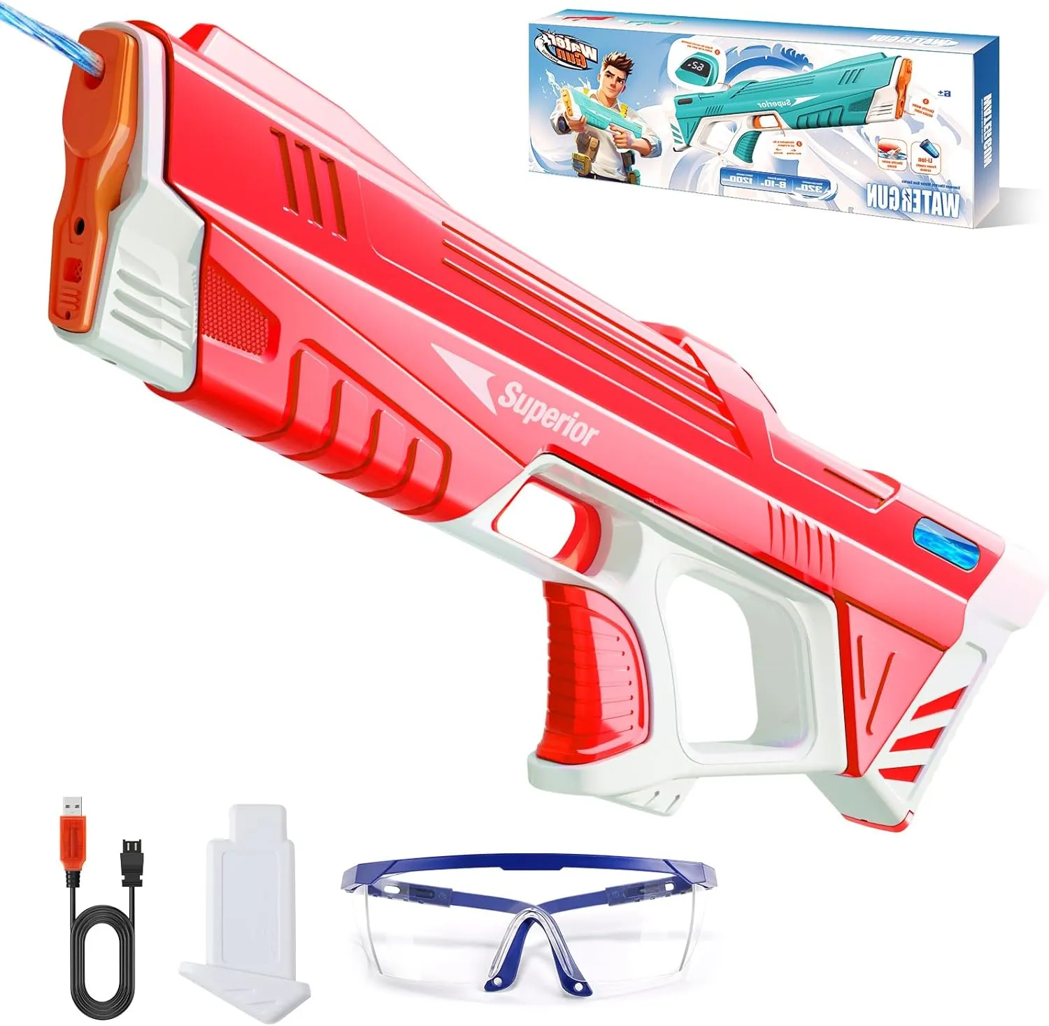 Skirfy Electric Water Gun with Display,Auto Suction Water Guns for Adults&Kids,Squirt Guns Battery Powered Automatic Water Blasts,Pool Beach Outdoor Party Toys for Kids Ages 8-12
