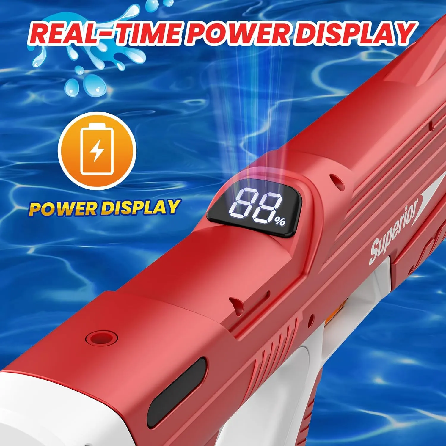 Skirfy Electric Water Gun with Display,Auto Suction Water Guns for Adults&Kids,Squirt Guns Battery Powered Automatic Water Blasts,Pool Beach Outdoor Party Toys for Kids Ages 8-12