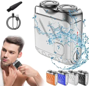 Skyworl Mini Shaver, Beard Shavers Portable Suitcase Design, Mini Portable Electric Shaver for Men Waterproof, Fast Charging Long Battery Life Double-Ring Magnetic Cutter (Silver)