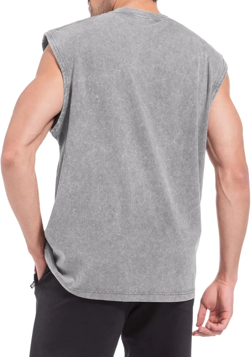 Sleeveless Muscle Cut Off Shirts for Men Gym Workout Running Beach Tank Tops Acid Wash Cotton Tshirt Loose Fit Tees