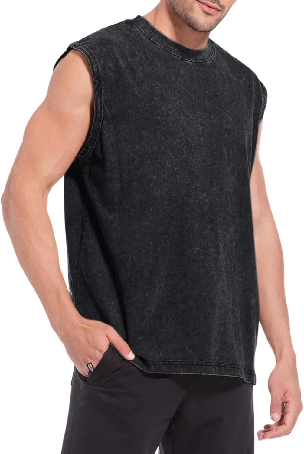 Sleeveless Muscle Cut Off Shirts for Men Gym Workout Running Beach Tank Tops Acid Wash Cotton Tshirt Loose Fit Tees
