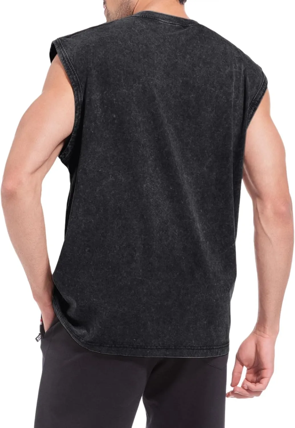 Sleeveless Muscle Cut Off Shirts for Men Gym Workout Running Beach Tank Tops Acid Wash Cotton Tshirt Loose Fit Tees