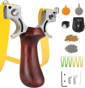 Slingshot, Hunting Sling Shot Set for Adults, Professional Stainless Steel Tactical Slingshots, High Velocity Catapult with Ammo Balls, Rubber Bands, Ammo Pouch, Target