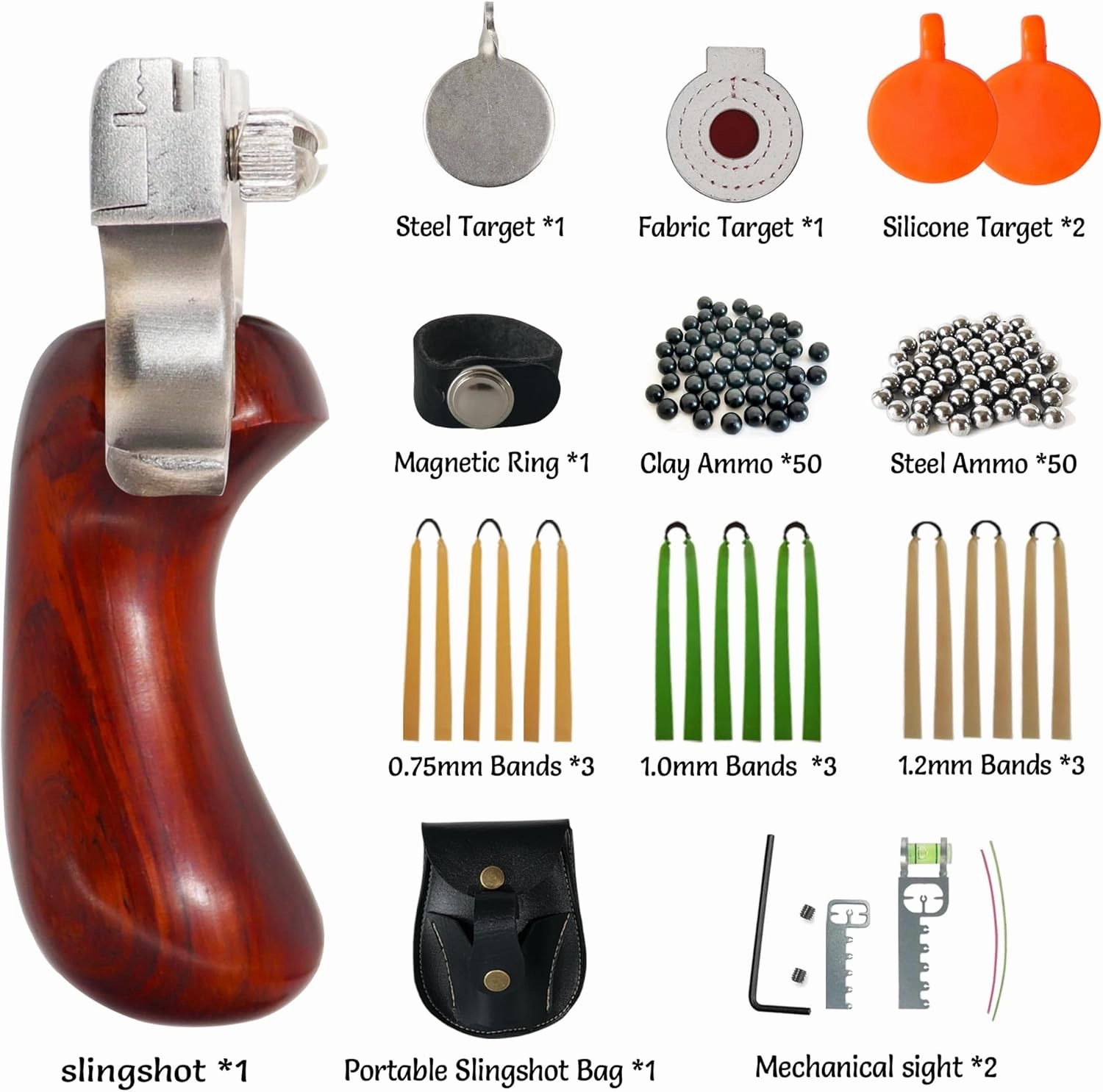 Slingshot, Stainless Steel Slingshots for Adults and Kids, Sling Shot for Hunting and Shooting Practice Slingshot for Outdoor Catapult Game with 1 Ammo Pouch, 100 Ammo Balls, 9 flatbands & 4 Target,
