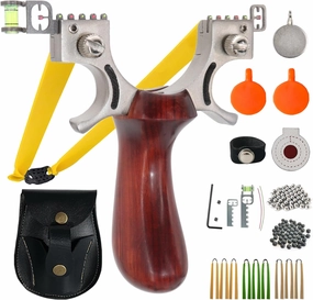 Slingshot, Stainless Steel Slingshots for Adults and Kids, Sling Shot for Hunting and Shooting Practice Slingshot for Outdoor Catapult Game with 1 Ammo Pouch, 100 Ammo Balls, 9 flatbands & 4 Target,