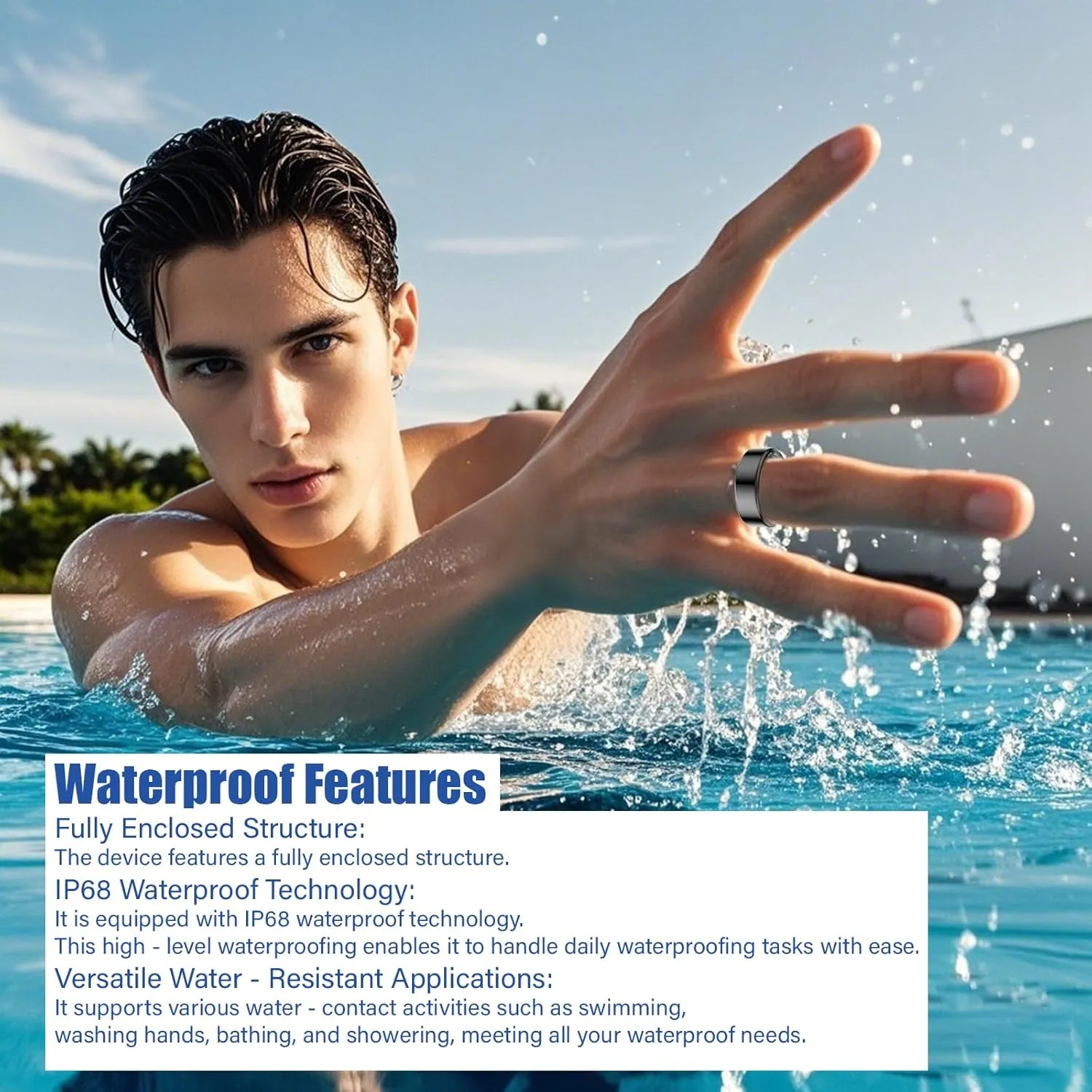 Smart Ring Health Tracker,Sleep Fitness Tracker Ring with Heart Rate,Blood Oxygen,Distance,Calories Monitoring,IP68 Waterproof Compatible with iOS/Android(Silver,9)