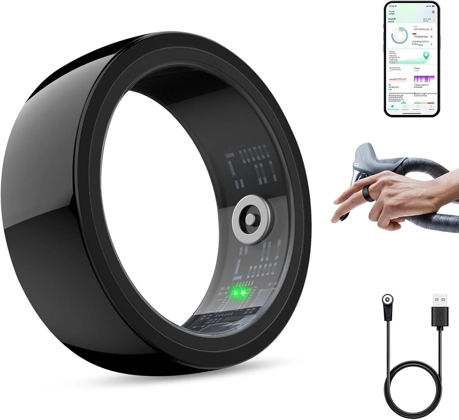 Smart Ring, Smart Health Ring for Women Men, Smart Ring Fitness Tracker, Health&Sleep Tracker,IP68 Waterproof,Remote Camera Control,No App Fee for Standard Features, for iPhone & Android(Black, 11#)
