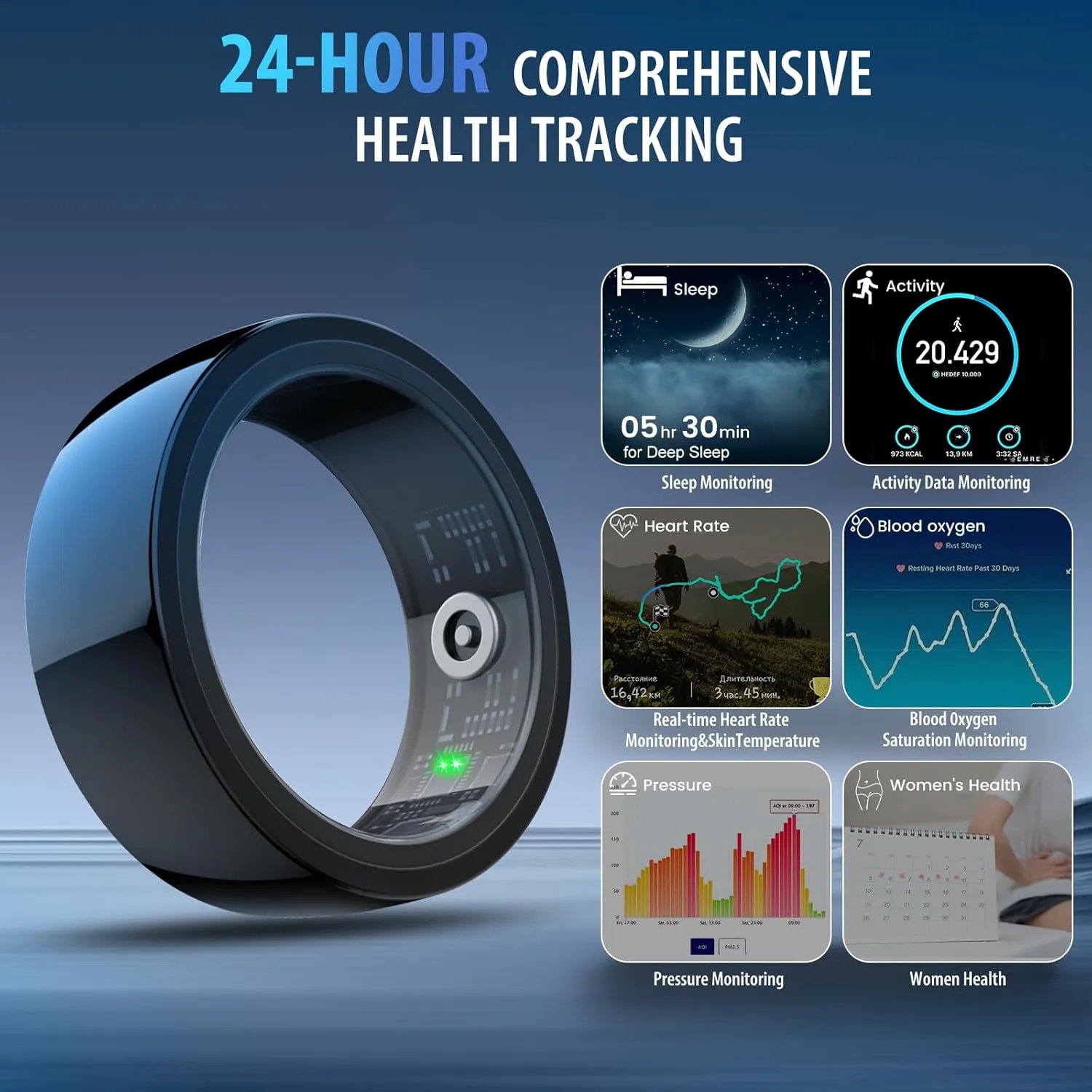 Smart Ring, Smart Health Ring for Women Men, Smart Ring Fitness Tracker, Health&Sleep Tracker,IP68 Waterproof,Remote Camera Control,No App Fee for Standard Features, for iPhone & Android(Black, 11#)