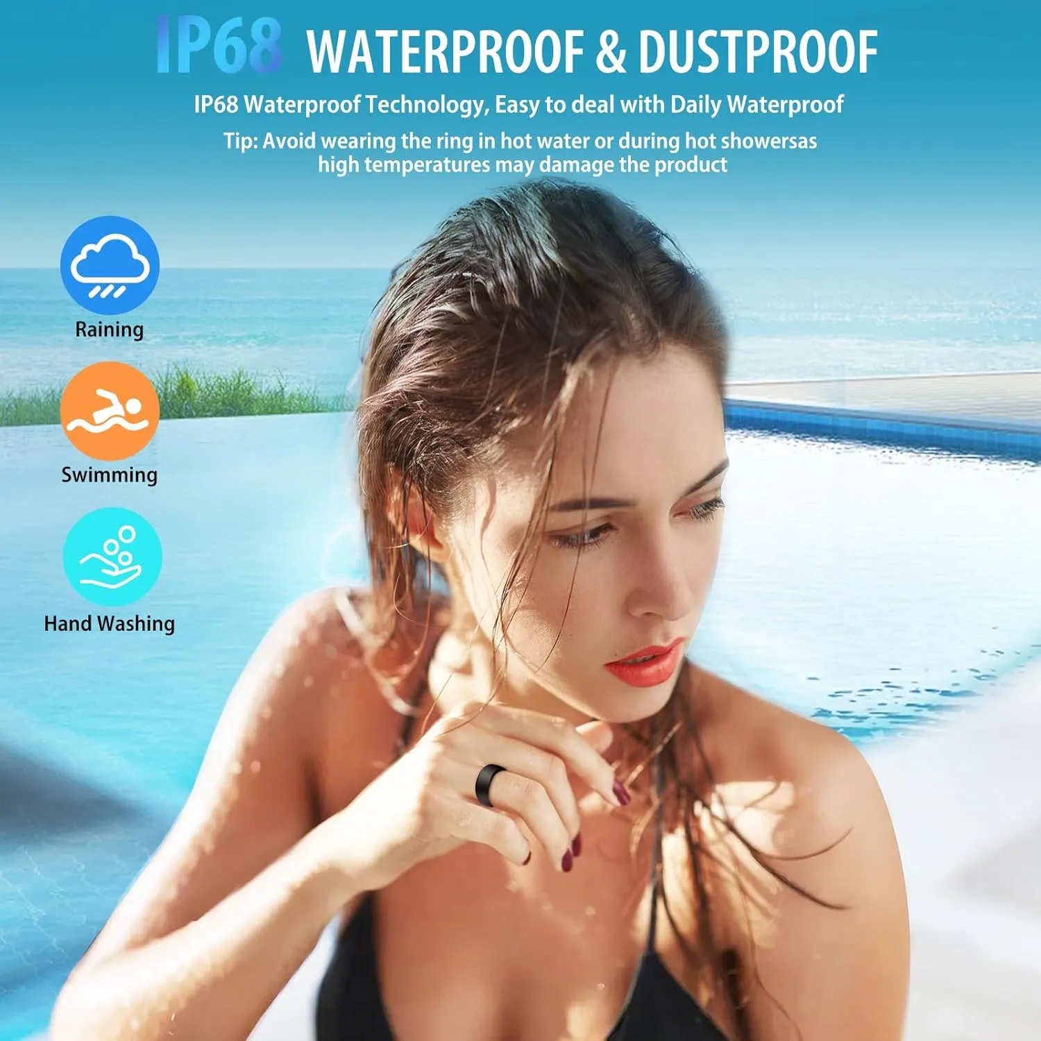 Smart Ring, Smart Health Ring for Women Men, Smart Ring Fitness Tracker, Health&Sleep Tracker,IP68 Waterproof,Remote Camera Control,No App Fee for Standard Features, for iPhone & Android(Black, 11#)