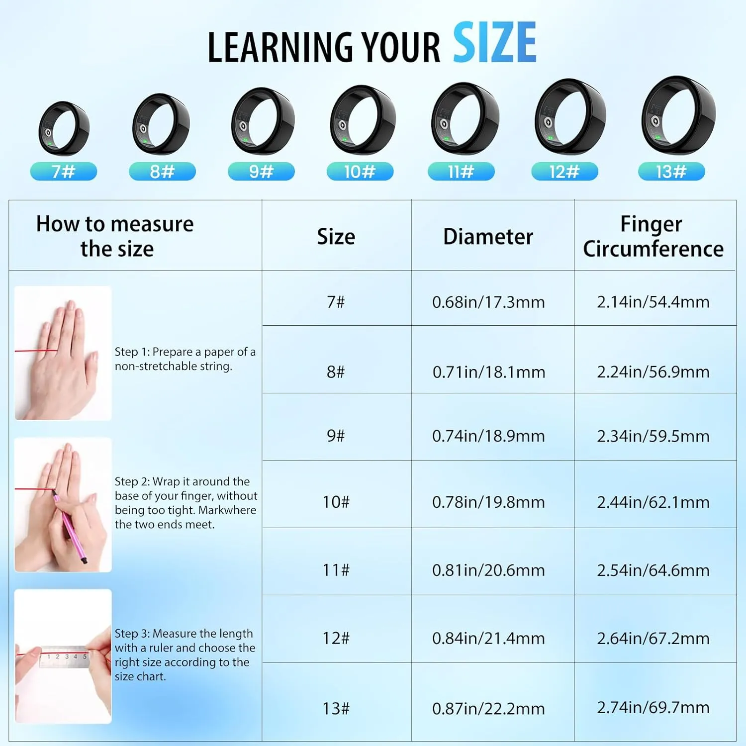 Smart Ring, Smart Health Ring for Women Men, Smart Ring Fitness Tracker, Health&Sleep Tracker,IP68 Waterproof,Remote Camera Control,No App Fee for Standard Features, for iPhone & Android(Black, 11#)