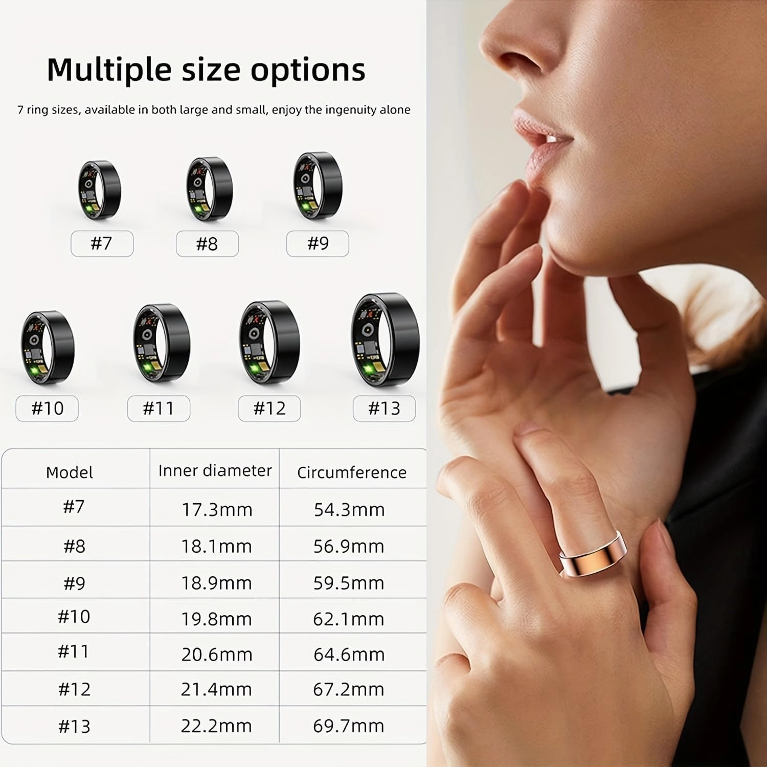 Smart Health Rings for Women Men,Fitness Monitor with Blood Oxygen,Heart Rate,Blood Pressure Tracking,Sleep Tracker,IP68 Waterproof,No Subscription Fee Smart Ring for iphone&Android (Rose Gold, #7)