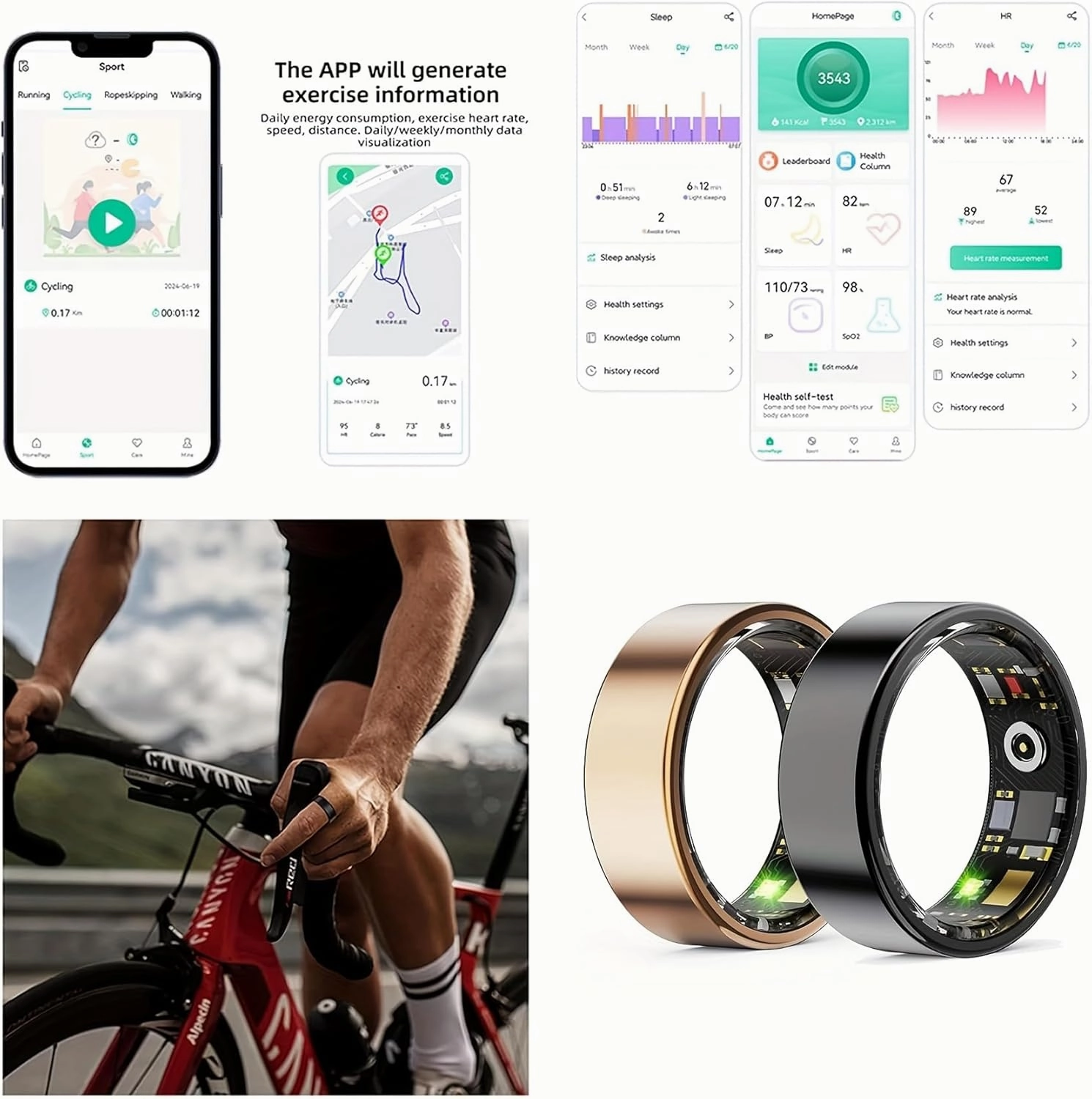 Smart Health Rings for Women Men,Fitness Monitor with Blood Oxygen,Heart Rate,Blood Pressure Tracking,Sleep Tracker,IP68 Waterproof,No Subscription Fee Smart Ring for iphone&Android (Rose Gold, #7)