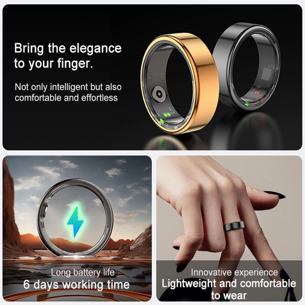 Smart Ring Fitness Tracker Health Rings Heart Rate Monitor Sleep Ring Blood Oxygen Pedometer Calories Step Counter Waterproof Fitness Ring, US-10, black
