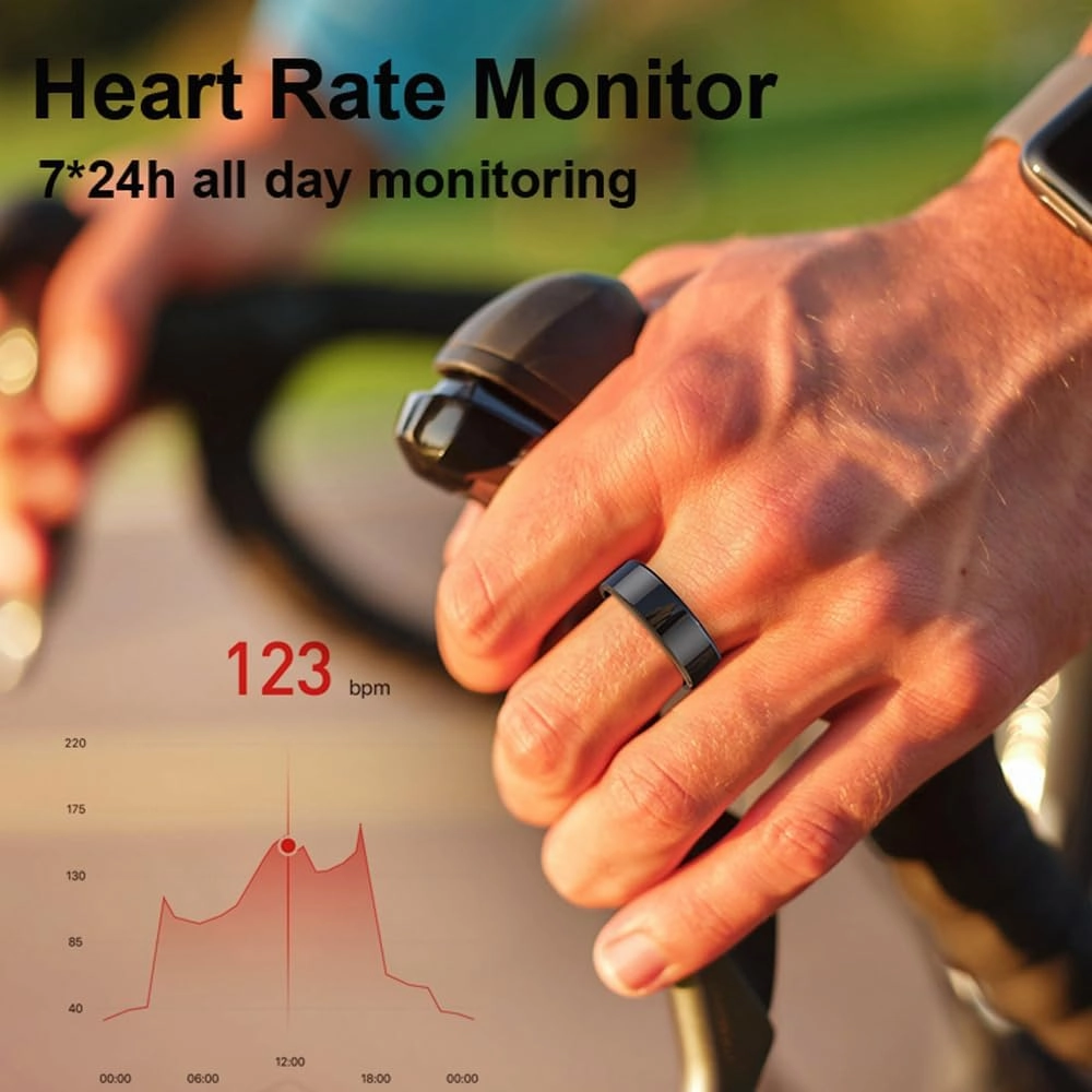 Smart Ring Fitness Tracker Health Rings Heart Rate Monitor Sleep Ring Blood Oxygen Pedometer Calories Step Counter Waterproof Fitness Ring, US-10, black
