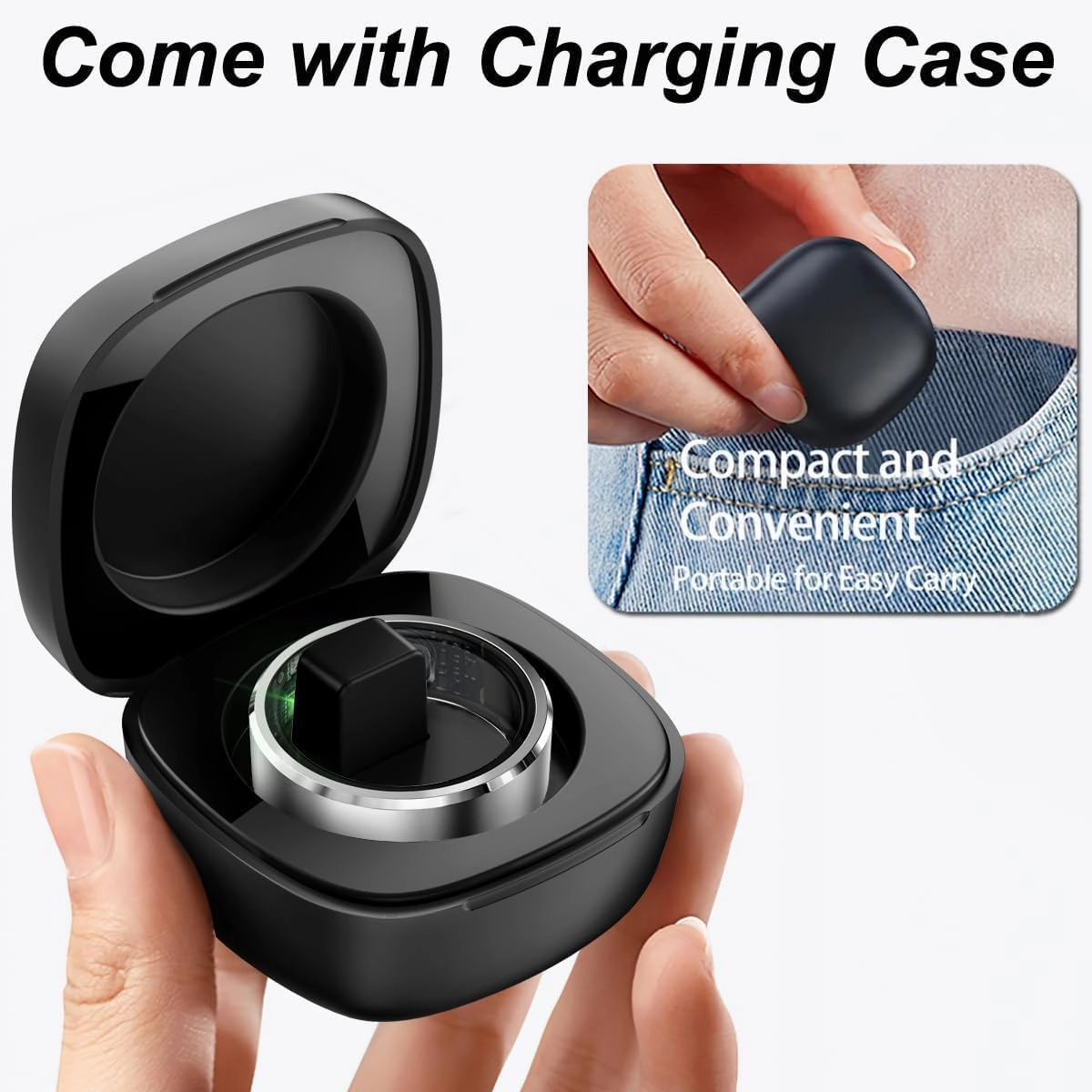 Smart Ring Fitness Tracker Heart Rate Monitor Sleep Tracker Gesture Control Fitness Rings Blood Pressure Pedometer Calories Step Counter Waterproof Health Smart Rings for Women Men with Charging Case