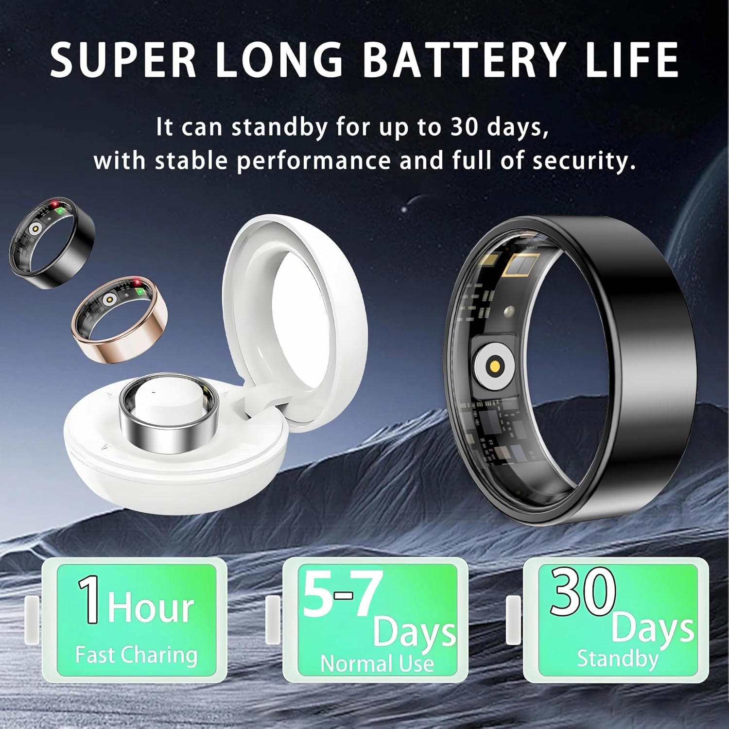 Smart Ring for Women Men, Sleep Tracker Ring, Waterproof Fitness Tracker Health Rings with Heart Rate Monitoring, Blood Oxygen, Stress Distance Calories Steps Tracking, No Subscription Fee(Black,#12)