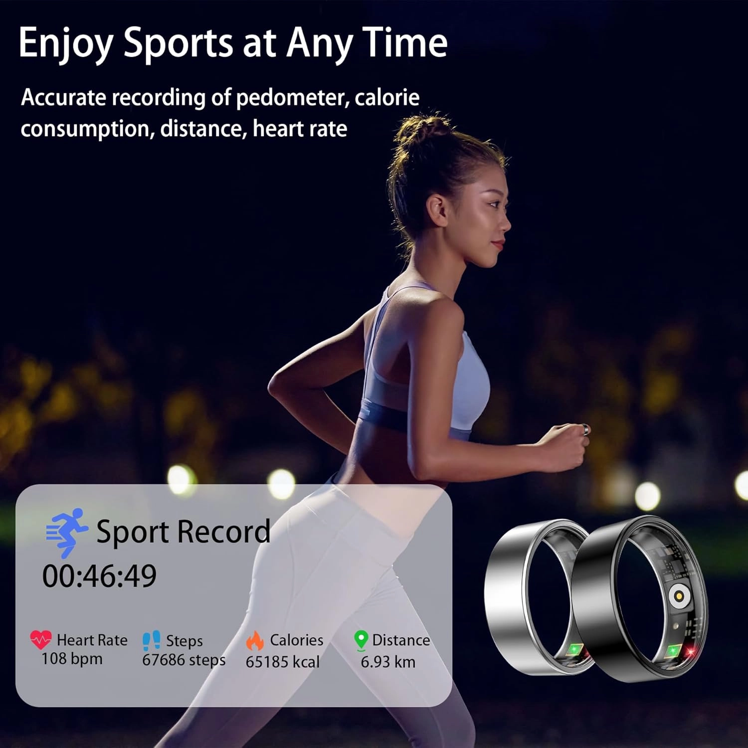 Smart Ring for Women Men, Sleep Tracker Ring, Waterproof Fitness Tracker Health Rings with Heart Rate Monitoring, Blood Oxygen, Stress Distance Calories Steps Tracking, No Subscription Fee(Black,#12)