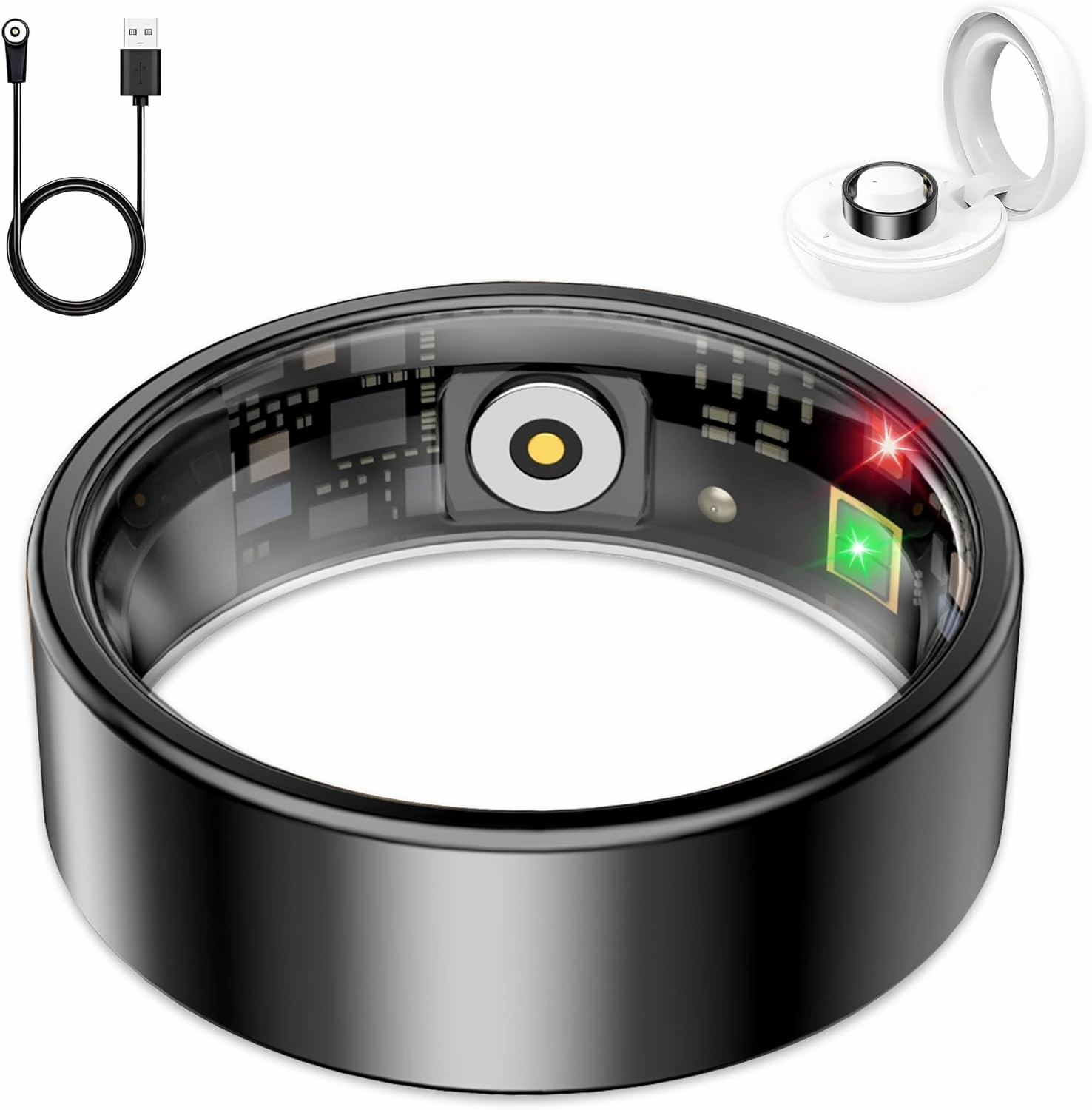 Smart Ring for Women Men, Sleep Tracker Ring, Waterproof Fitness Tracker Health Rings with Heart Rate Monitoring, Blood Oxygen, Stress Distance Calories Steps Tracking, No Subscription Fee(Black,#12)