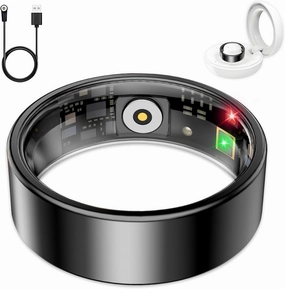 Smart Ring for Women Men, Sleep Tracker Ring, Waterproof Fitness Tracker Health Rings with Heart Rate Monitoring, Blood Oxygen, Stress Distance Calories Steps Tracking, No Subscription Fee(Black,#12)