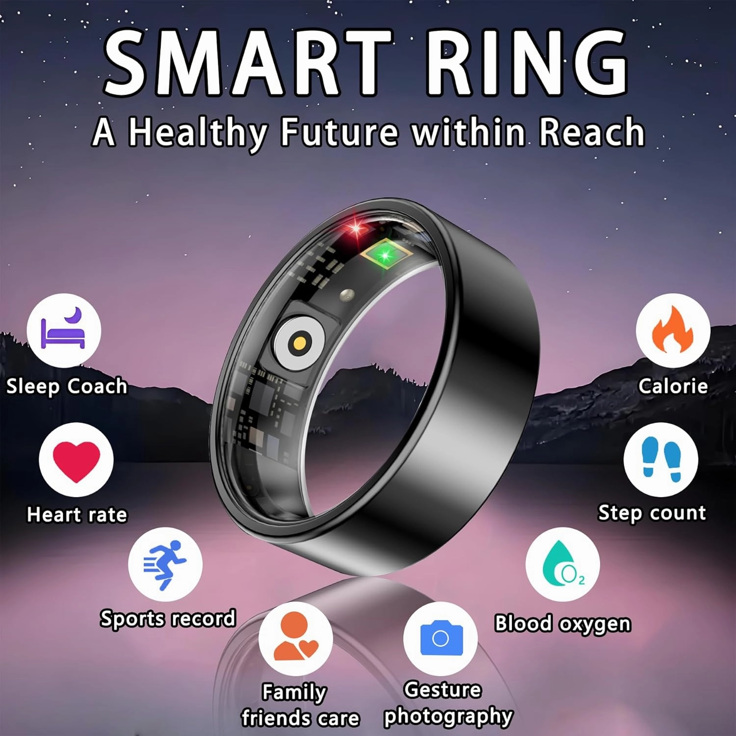 Smart Ring for Women Men, Sleep Tracker Ring, Waterproof Fitness Tracker Health Rings with Heart Rate Monitoring, Blood Oxygen, Stress Distance Calories Steps Tracking, No Subscription Fee(Black,#12)