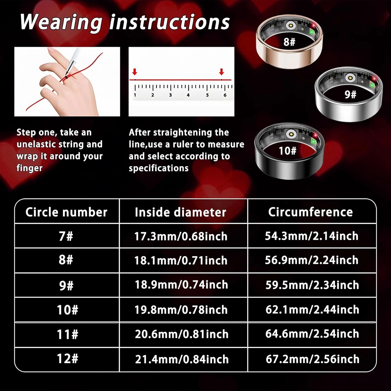 Smart Ring for Women Men, Sleep Tracker Ring, Waterproof Fitness Tracker Health Rings with Heart Rate Monitoring, Blood Oxygen, Stress Distance Calories Steps Tracking, No Subscription Fee(Black,#12)