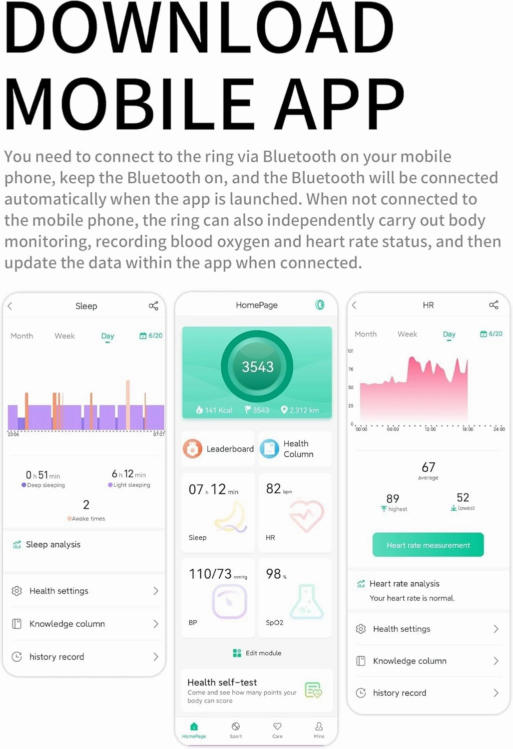 Smart Ring Health & Fitness Tracker for Men & Women, Heart Rate, Blood Oxygen & Blood Pressure Monitor, Sleep Tracker, Step & Calorie Counter, IP68 Waterproof, iOS & Android Compatible (Black, 9)
