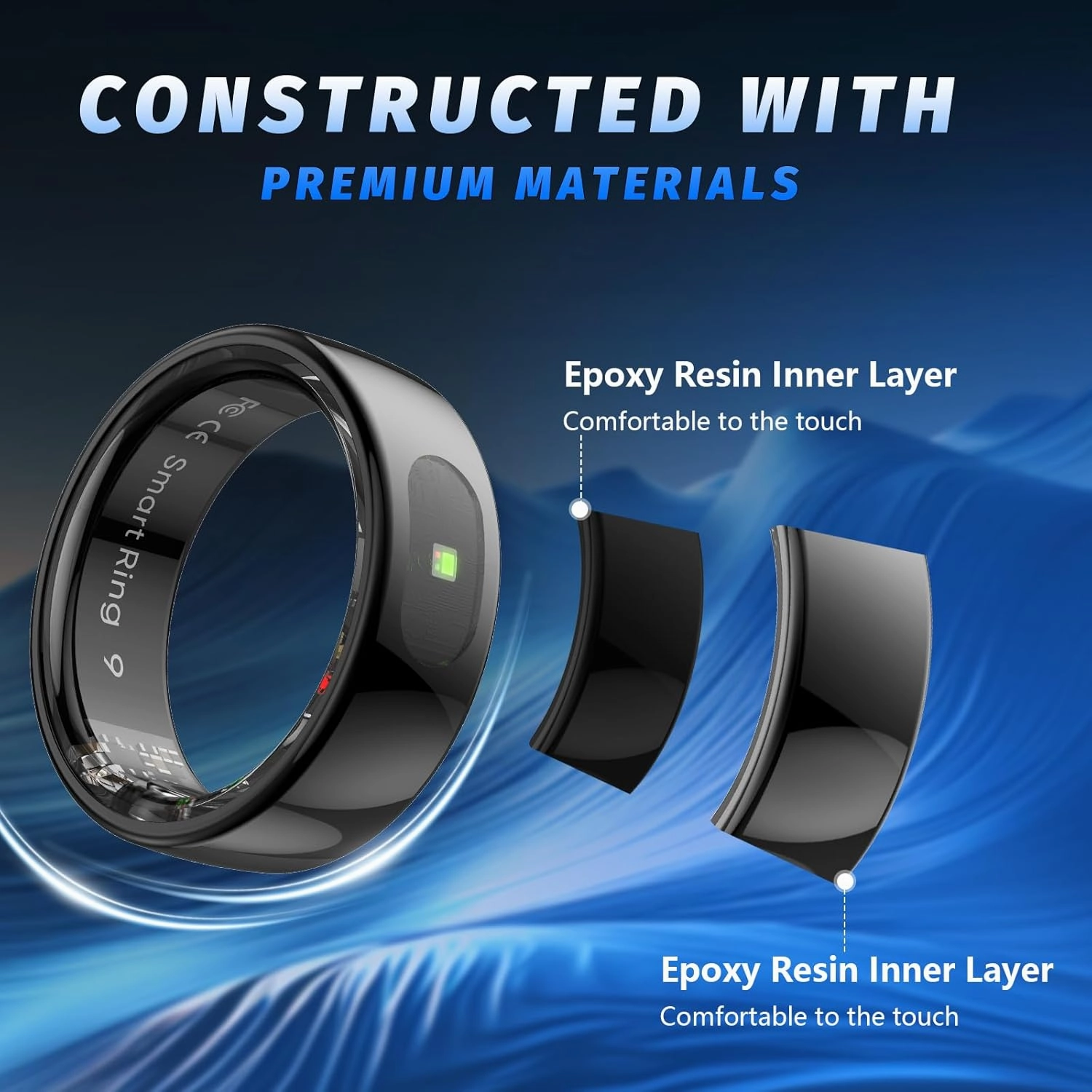 Smart Ring, Health Rings for Women & Men, Smart Ring Health Tracker with Heart Rate, Blood Oxygen, Blood Pressure, Sleep & Step Tracking, IP68 Waterproof, No Subscription Fee (Black, 9#)