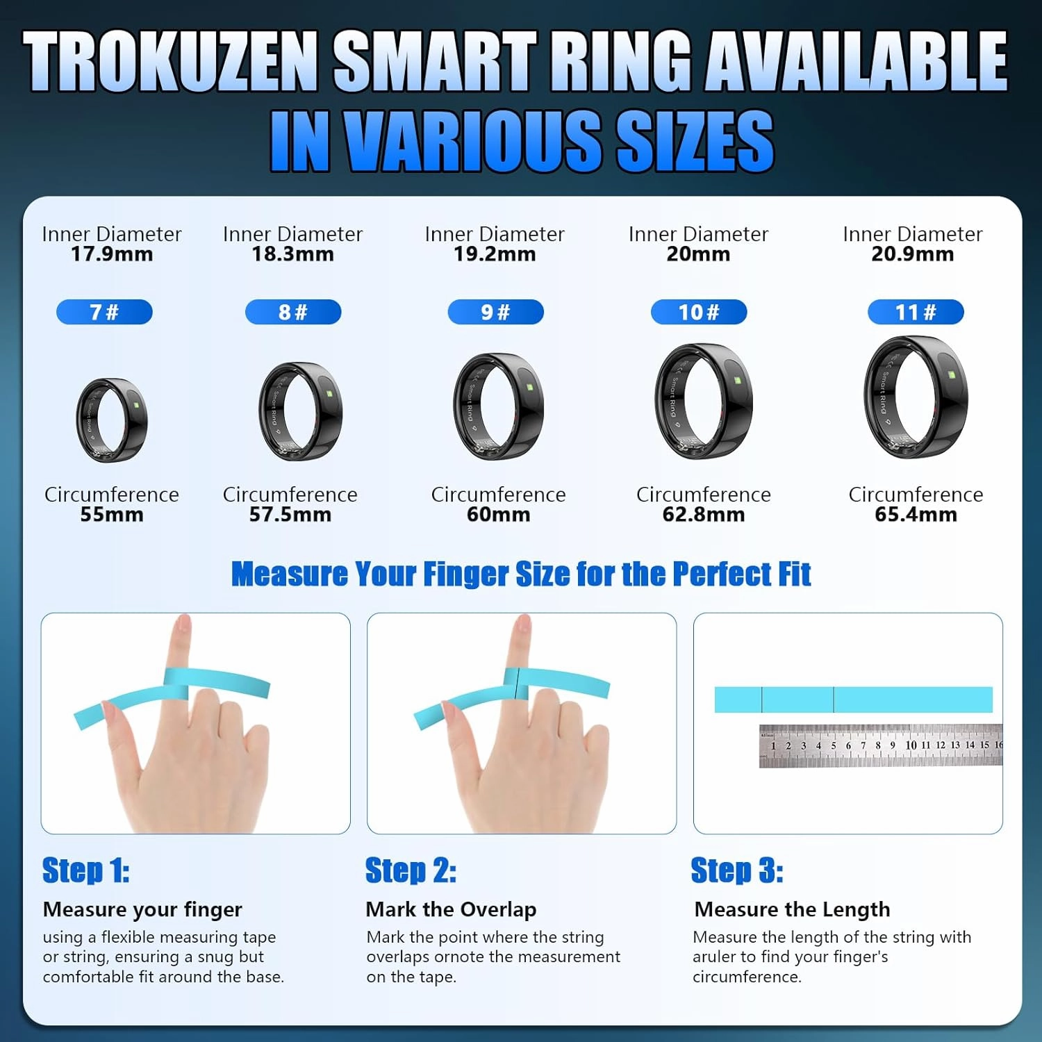Smart Ring, Health Rings for Women & Men, Smart Ring Health Tracker with Heart Rate, Blood Oxygen, Blood Pressure, Sleep & Step Tracking, IP68 Waterproof, No Subscription Fee (Black, 9#)