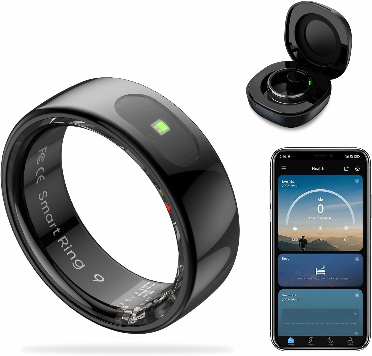 Smart Ring, Health Rings for Women & Men, Smart Ring Health Tracker with Heart Rate, Blood Oxygen, Blood Pressure, Sleep & Step Tracking, IP68 Waterproof, No Subscription Fee (Black, 9#)