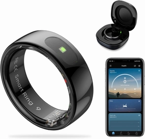Smart Ring, Health Rings for Women & Men, Smart Ring Health Tracker with Heart Rate, Blood Oxygen, Blood Pressure, Sleep & Step Tracking, IP68 Waterproof, No Subscription Fee (Black, 9#)