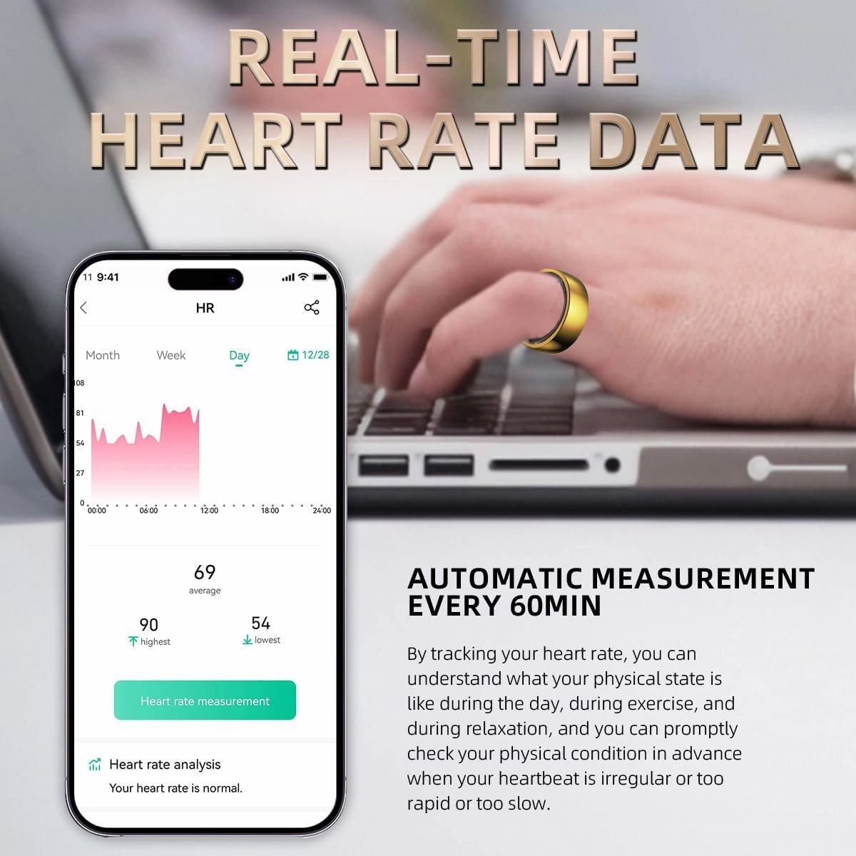 Smart Ring Heart Rate Monitor Fitness Ring Blood Pressure Sleep Tracker Fitness Tracker Pedometer Calories Step Counter Waterproof Smart Rings for Men Women with Charging Case