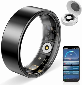 Smart Ring Pro, Fitness Tracker with Heart Rate, Blood Pressure, Stress, Sleep Tracking, Step Tracking, 10ATM Waterproof, Smart Ring for iPhone and Android (Black 2.0, 12)