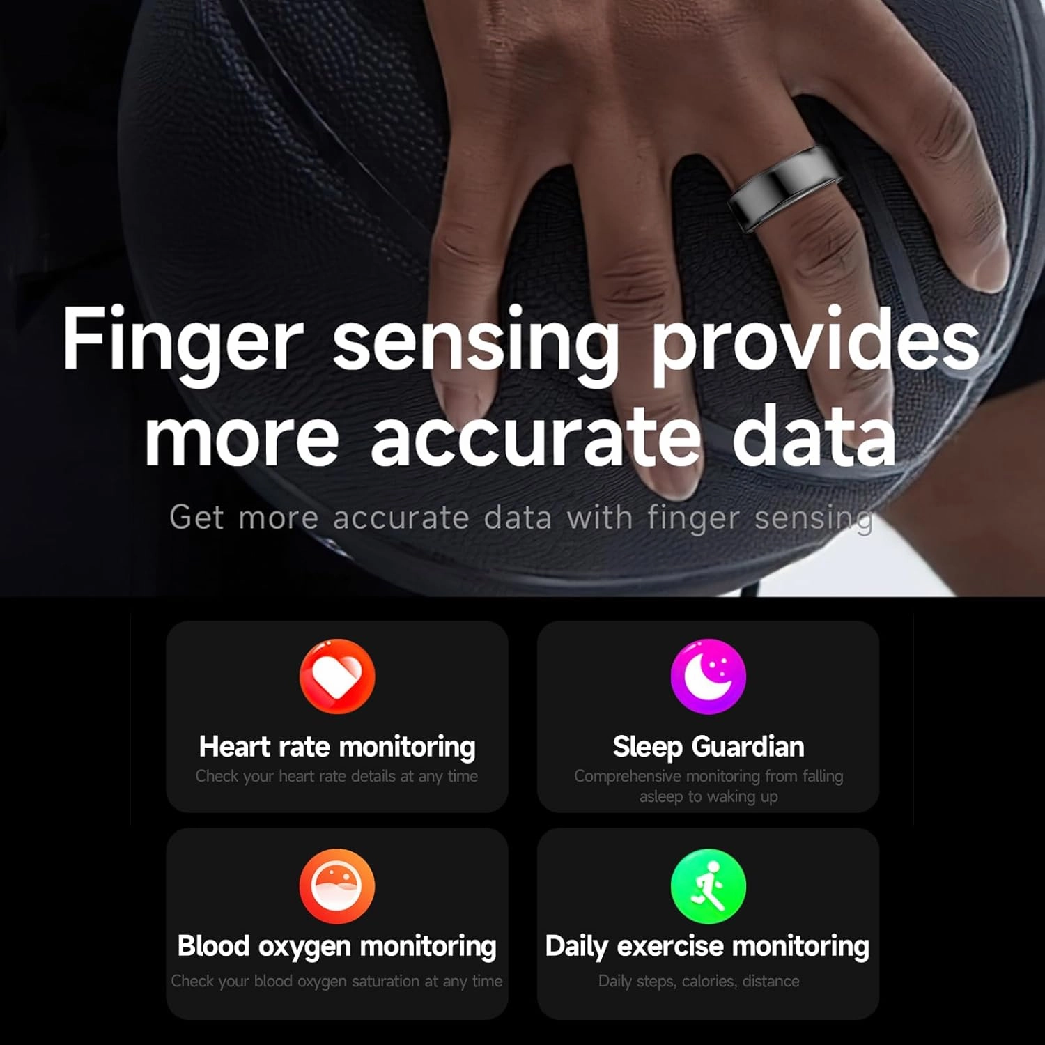 Smart Ring Sleep Tracker,Fitness Tracker with Heart Rate/Blood Oxygen/Activity Monitoring/Air Gestures/Remote Photograph,IP68 Waterproof Suit for iOS/Android(Black,8)
