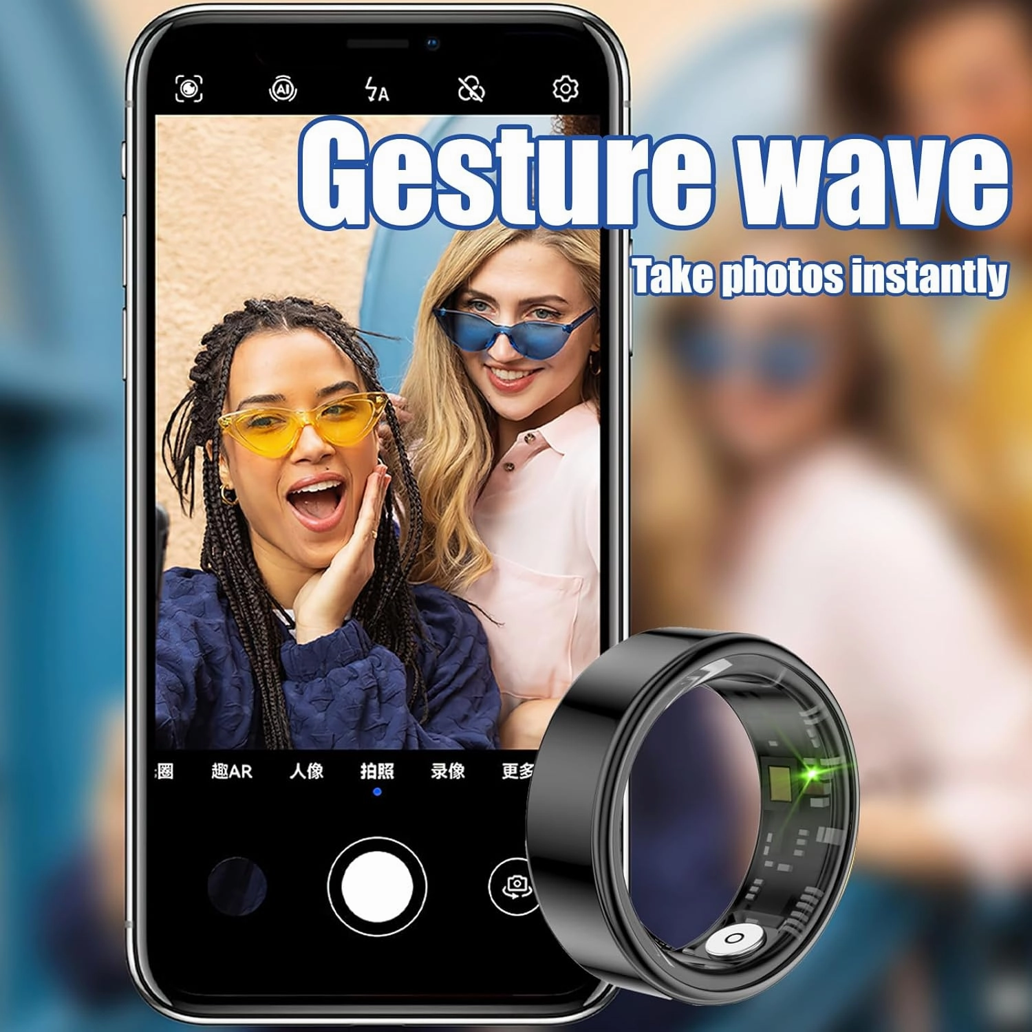Smart Ring Sleep Tracker,Fitness Tracker with Heart Rate/Blood Oxygen/Activity Monitoring/Air Gestures/Remote Photograph,IP68 Waterproof Suit for iOS/Android(Black,8)
