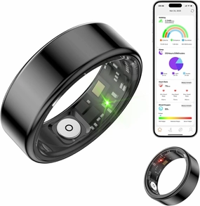Smart Ring Sleep Tracker,Fitness Tracker with Heart Rate/Blood Oxygen/Activity Monitoring/Air Gestures/Remote Photograph,IP68 Waterproof Suit for iOS/Android(Black,8)