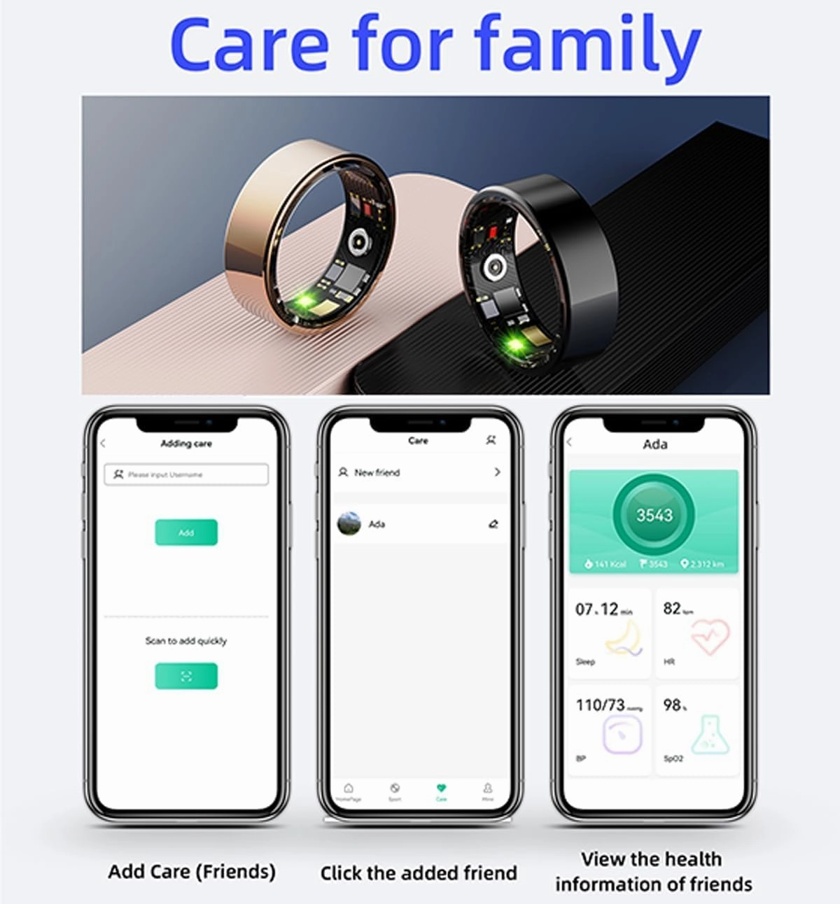 Smart Rings for Men Women Fitness Ring Heart Rate Monitor Sleep Tracker Blood Pressure Ring Health Pedometer Calories Step Counter Waterproof Fitness Tracker for iOS Android Phones