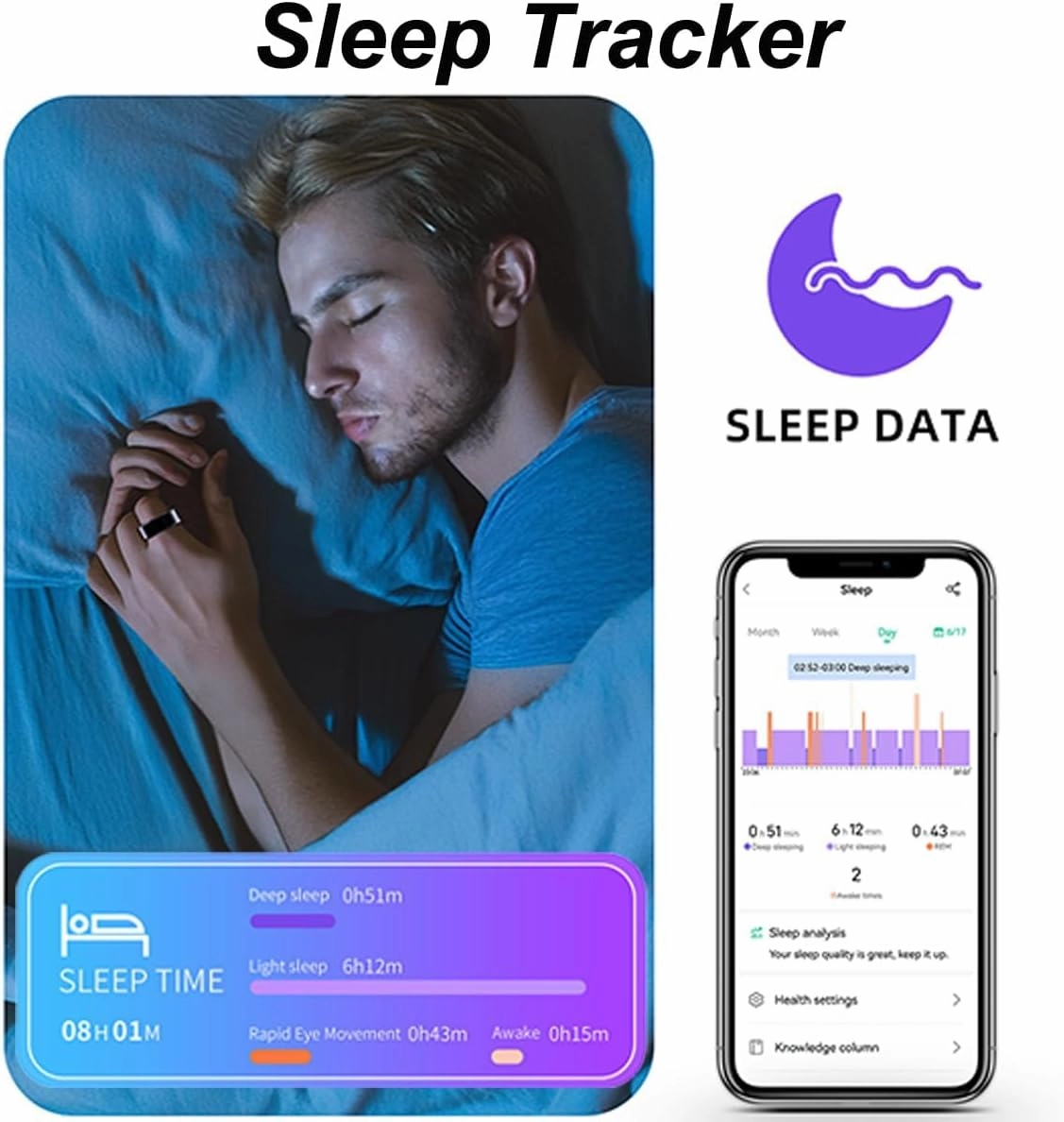 Smart Rings for Men Women Fitness Ring Heart Rate Monitor Sleep Tracker Blood Pressure Ring Health Pedometer Calories Step Counter Waterproof Fitness Tracker for iOS Android Phones
