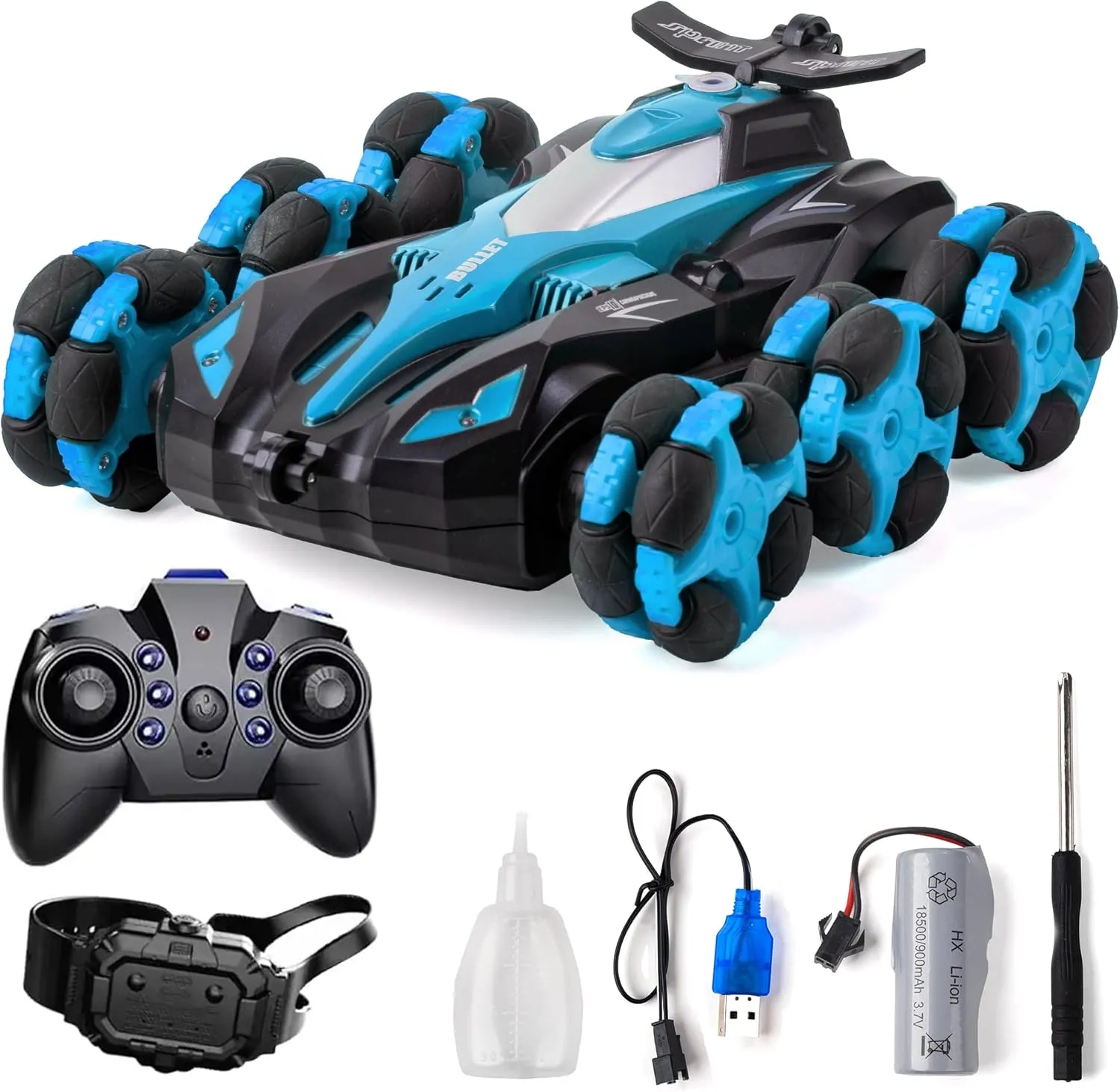 SMARTSOOK 6WD Gesture Sensing RC Stunt Car – All-Terrain, Rechargeable 900mAh Battery, 360° Spins, LED Lights, Smoke & Music – Remote Control Car - Perfect RC car Gift for Boys Ages 4–16