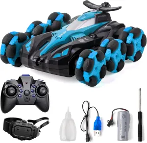 SMARTSOOK 6WD Gesture Sensing RC Stunt Car – All-Terrain, Rechargeable 900mAh Battery, 360° Spins, LED Lights, Smoke & Music – Remote Control Car - Perfect RC car Gift for Boys Ages 4–16