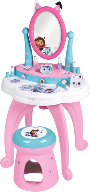 Smoby - Gabby et la Maison Magique - 2-in-1 Dressing Table - Stool   12 Dummy Accessories Included - Adjustable Mirror - Suitable for Ages 3 and Above - Made in France