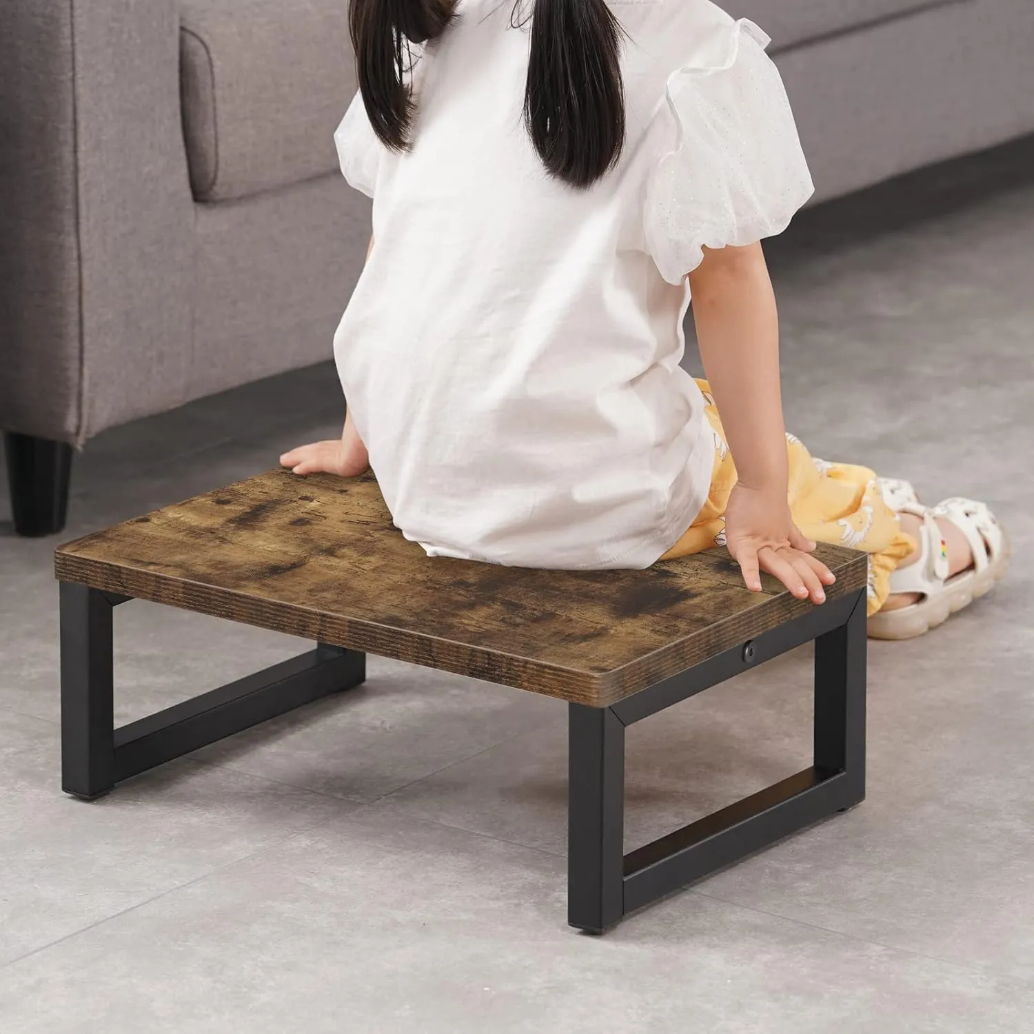 Snughome Wooden Step Stools for Kids, Solid Portable Wooden Bedside Step Stool Adults Hold Up to 350 lb, One Step Foot Stool for Kitchen, Bedroom, Living Room, Bathroom - Self-Assembly(Rustic Brown)