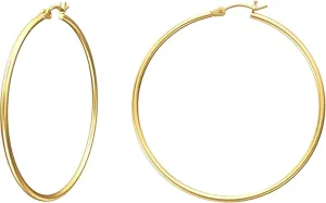 Solid 14k Gold Hoop Earrings for Women,2mm Tube Yellow Gold Earrings 14k Real Gold | Flex Continuous Gold Earrings | 20mm-60mm (0.8-2.8 Inch) Diameter Hoop Earrings