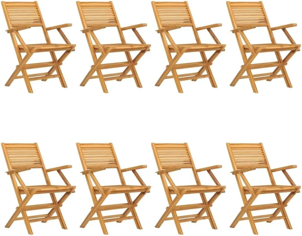 Solid Teak Wood Folding Patio Chairs Set of 8, 21.7x24.4x35.4 Inch Weather-Resistant Outdoor Furniture with Slatted Design for Backyard, Poolside, Camping & Beach