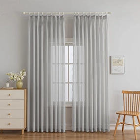 Solid Color Sheer Window Curtains 96 Inches Long 1 Panel Pinch Pleated Sheer Curtains for Bedroom Living Room Lightweight Light Filtering Gray Sheer Curtains, W52 x L96, Grey
