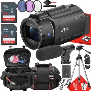 Sony FDR-AX43 UHD 4K Handycam Camcorder   2PC 64 GB Memory   Shotgun Video Microphone   Filters   Tripod   More (19pc Bundle)
