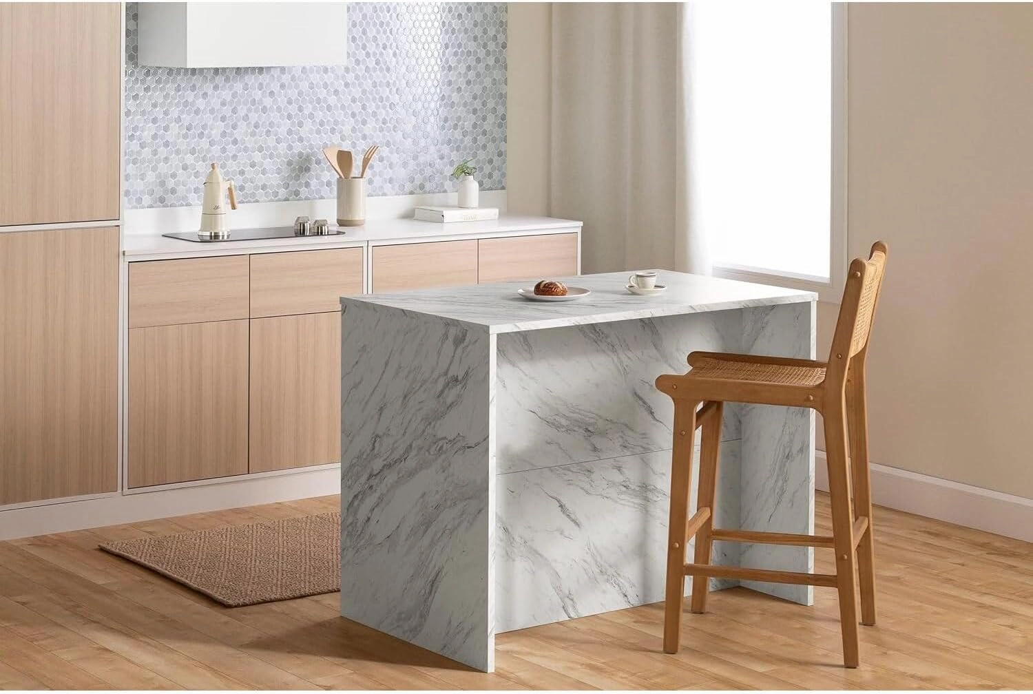 Sophisticated Simplicity Full Size Kitchen Island with Spacious Countertop, Portable Design, Modern Kitchen Furniture, Convenient Storage Drawers White/Faux White Marble Top