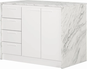 Sophisticated Simplicity Full Size Kitchen Island with Spacious Countertop, Portable Design, Modern Kitchen Furniture, Convenient Storage Drawers White/Faux White Marble Top